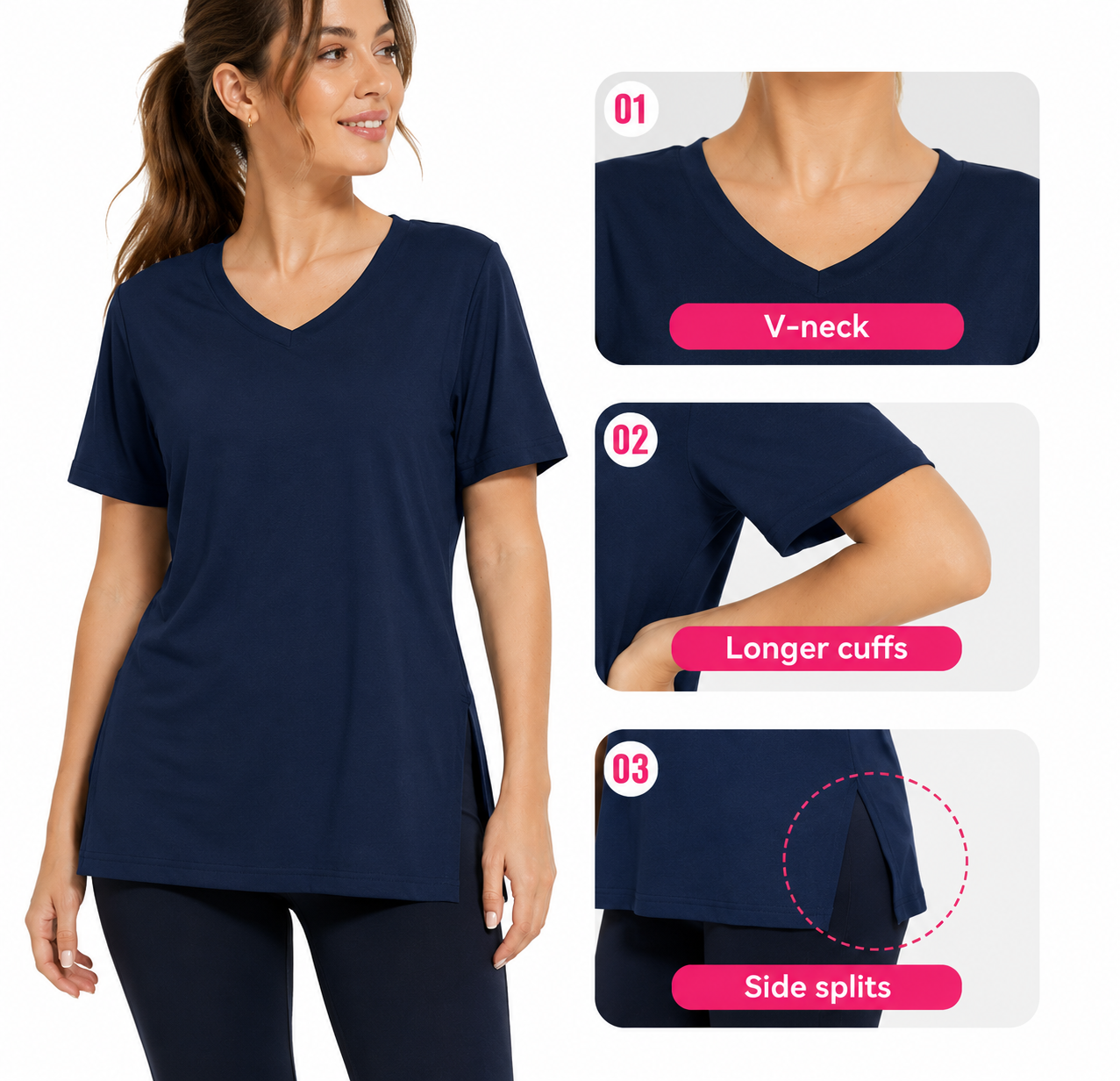 Selena Loose-Fit V-Neck Tee 3-Pack - view 2