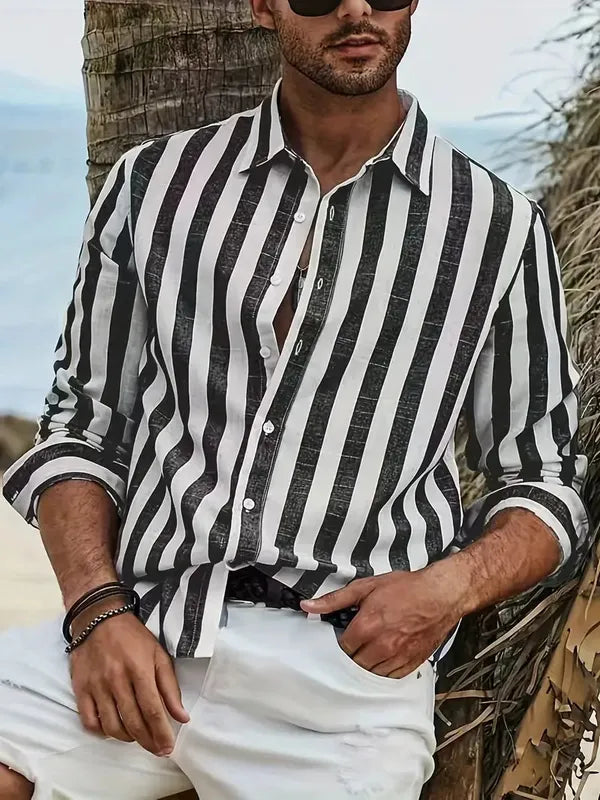 Men's Striped Casual Shirt – Arsen - Black