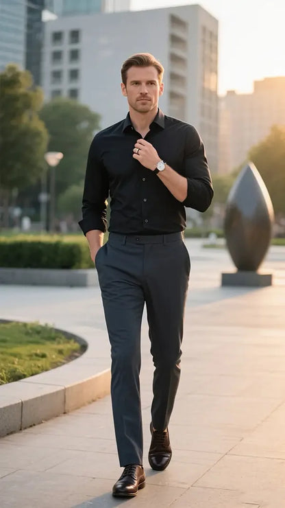 Men's Slim Fit Formal Shirt – Aurelius - Black
