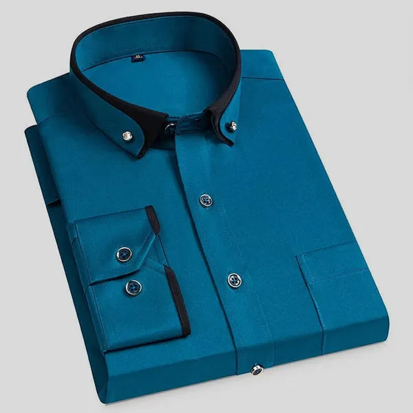 Men's Classic Long Sleeve Dress Shirt – Caetano - Teal Blue 2