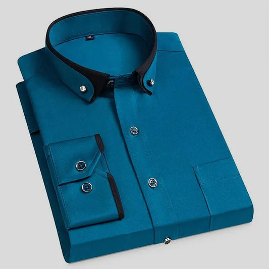 Men's Classic Long Sleeve Dress Shirt – Caetano - Teal Blue