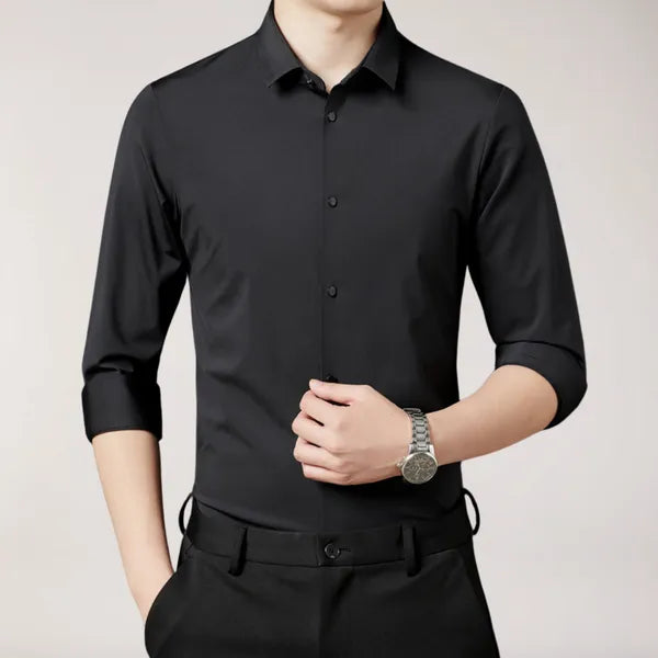 Men's Long Sleeve Button-Up Shirt – Caius - Black