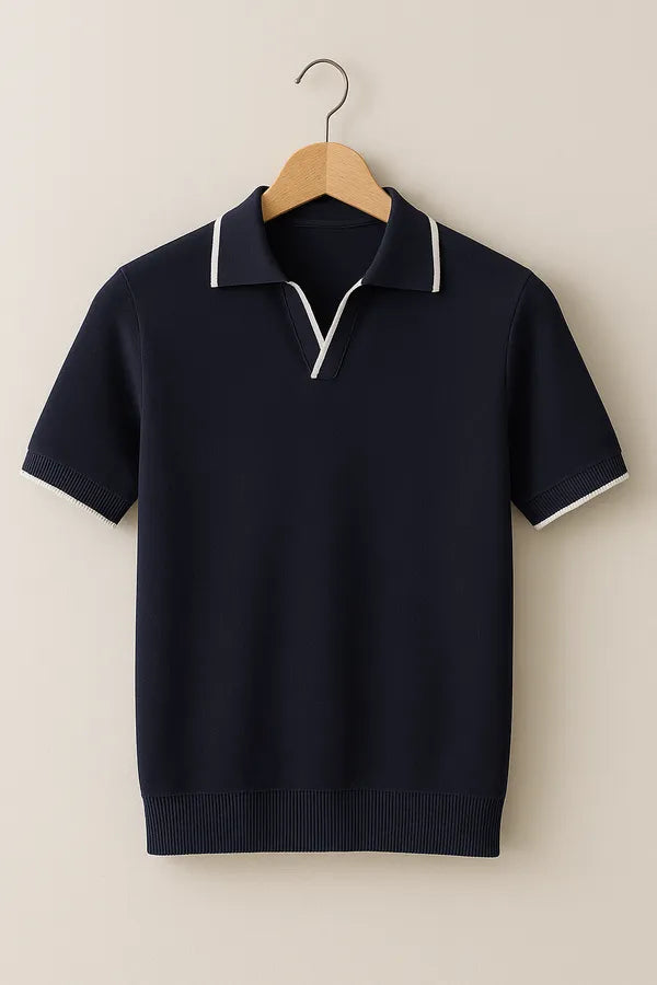 Men's Knit Short Sleeve Polo – Colin - Navy Blue 2