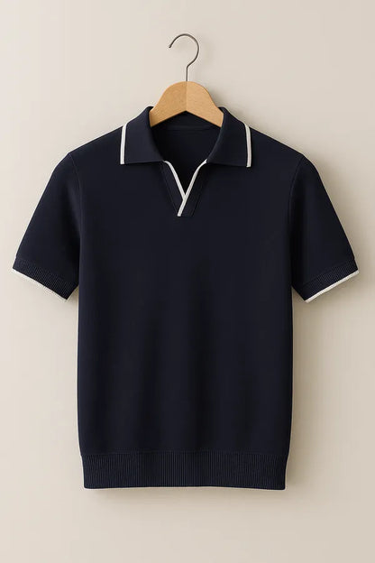 Men's Knit Short Sleeve Polo – Colin - Navy Blue 2