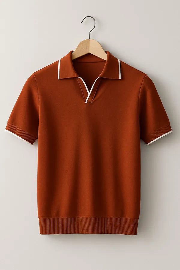 Men's Knit Short Sleeve Polo – Colin - Rust 2
