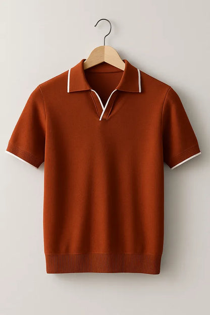 Men's Knit Short Sleeve Polo – Colin - Rust 2