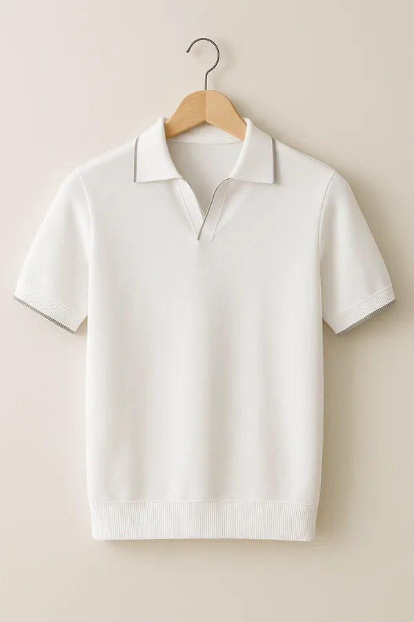 Men's Knit Short Sleeve Polo – Colin - White 2