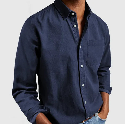 Men's Casual Button-Up Shirt – Dacian - Navy Blue