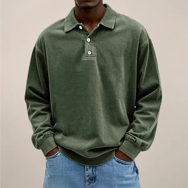 Men's Classic Long Sleeve Polo Shirt – Declan - Army Green