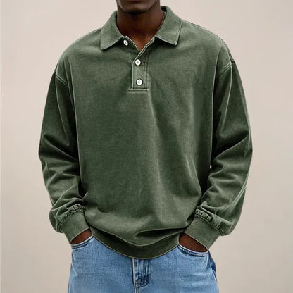 Men's Classic Long Sleeve Polo Shirt – Declan - Army Green