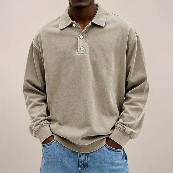 Men's Classic Long Sleeve Polo Shirt – Declan - Beige
