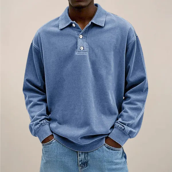Men's Classic Long Sleeve Polo Shirt – Declan - Blue