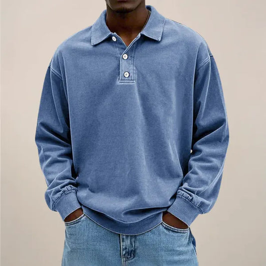 Men's Classic Long Sleeve Polo Shirt – Declan - Blue