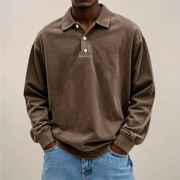 Men's Classic Long Sleeve Polo Shirt – Declan - Brown