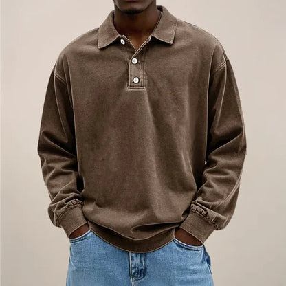 Men's Classic Long Sleeve Polo Shirt – Declan - Brown