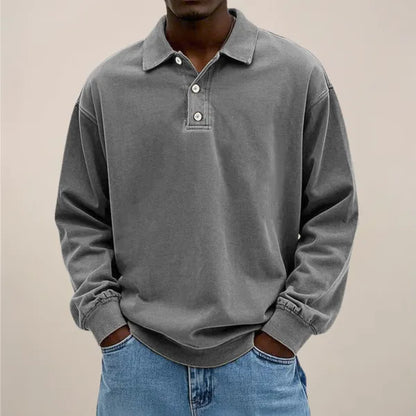 Men's Classic Long Sleeve Polo Shirt – Declan - Gray