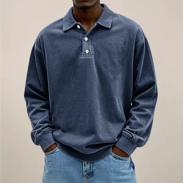 Men's Classic Long Sleeve Polo Shirt – Declan - Navy Blue