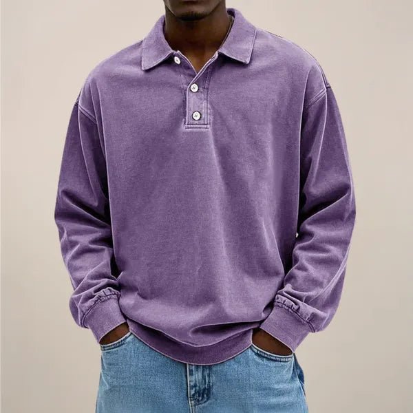 Men's Classic Long Sleeve Polo Shirt – Declan - Purple
