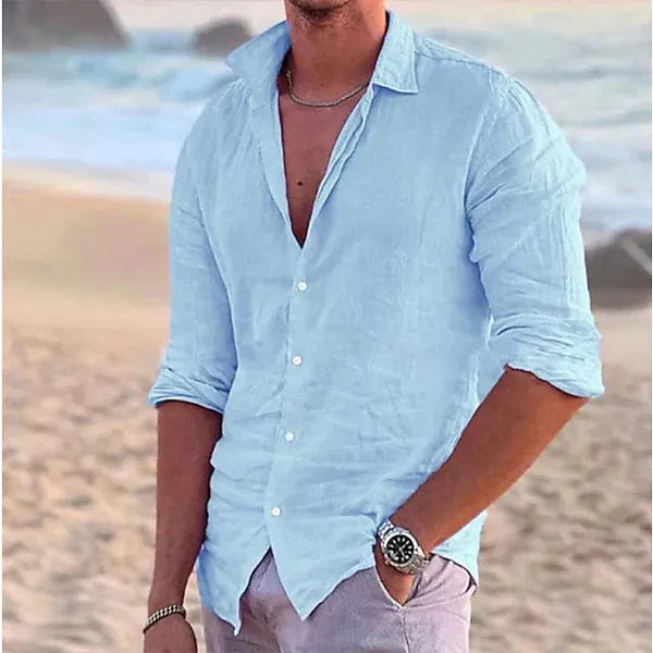 Men's Lightweight Long Sleeve Summer Shirt – Eberhard - Light Blue