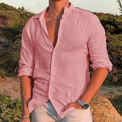 Men's Lightweight Long Sleeve Summer Shirt – Eberhard - Pink 2
