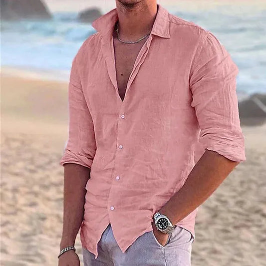 Men's Lightweight Long Sleeve Summer Shirt – Eberhard - Pink