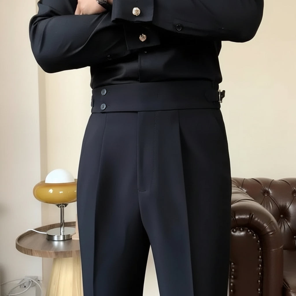 Men's Pleated Double-Button Trousers – Edward - Black 2