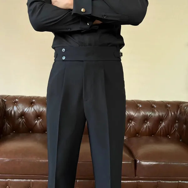 Men's Pleated Double-Button Trousers – Edward - Black 4