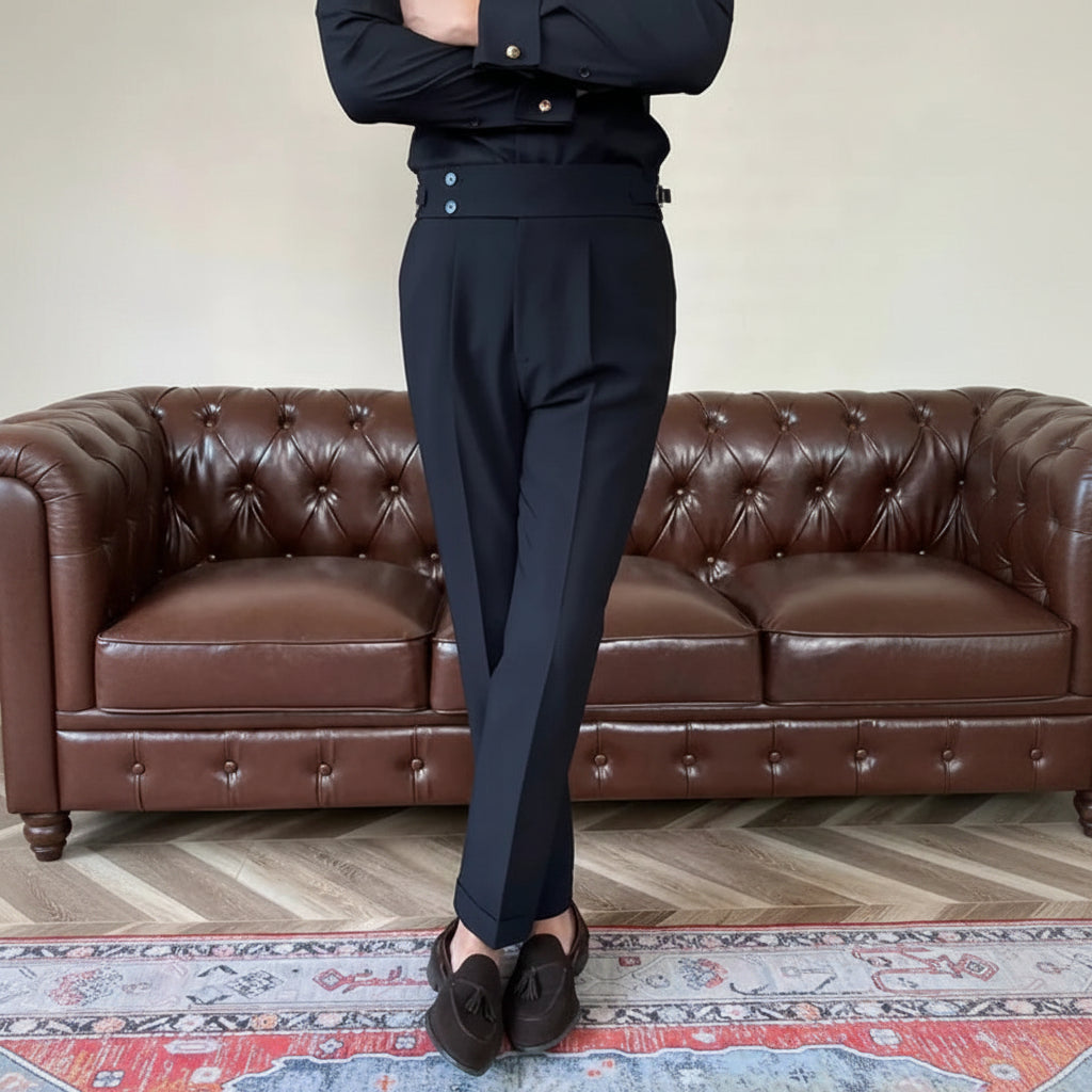 Men's Pleated Double-Button Trousers – Edward - Black