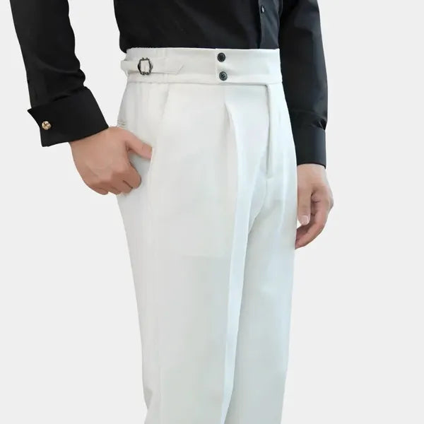Men's Pleated Double-Button Trousers – Edward - Ivory 2