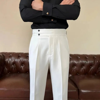 Men's Pleated Double-Button Trousers – Edward - Ivory 3