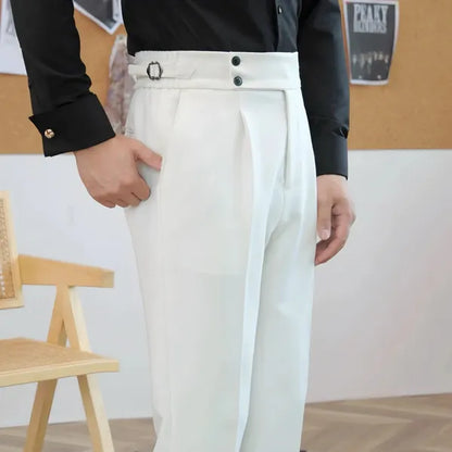 Men's Pleated Double-Button Trousers – Edward - Ivory 4