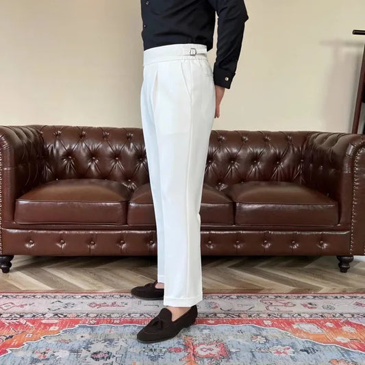 Men's Pleated Double-Button Trousers – Edward - Ivory