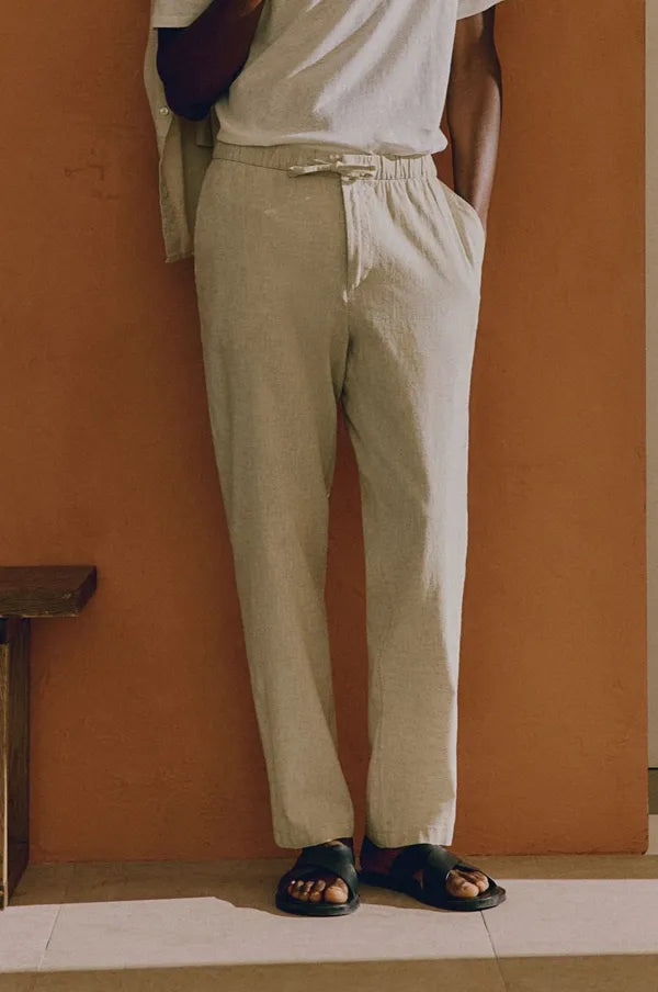 Men's Flat-Front Drawstring Trousers – Finley - Beige 2