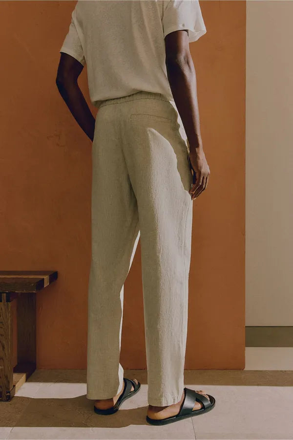 Men's Flat-Front Drawstring Trousers – Finley - Beige 3