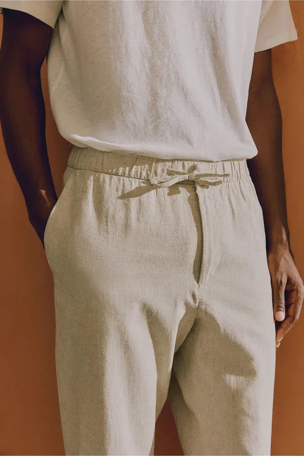 Men's Flat-Front Drawstring Trousers – Finley - Beige 4