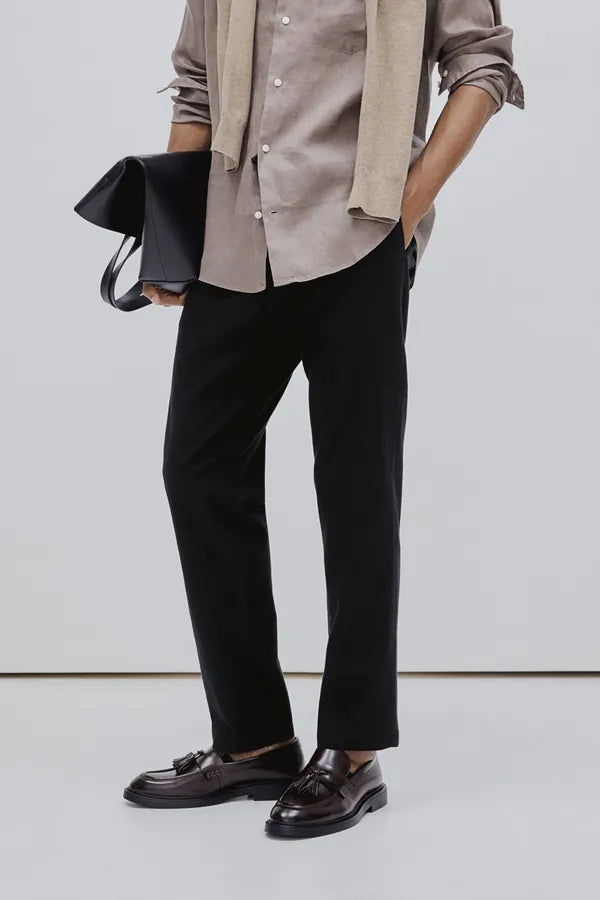 Men's Flat-Front Drawstring Trousers – Finley - Black 2