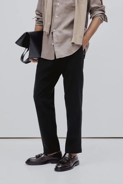 Men's Flat-Front Drawstring Trousers – Finley - Black 2