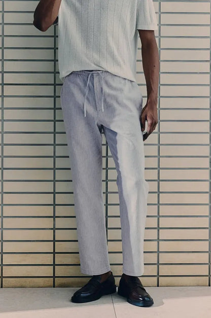 Men's Flat-Front Drawstring Trousers – Finley - Gray 2