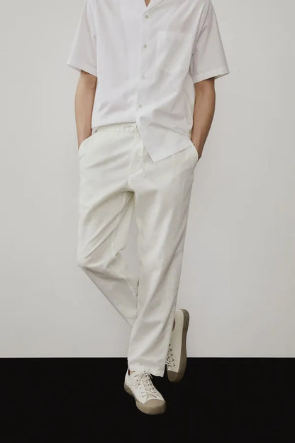 Men's Flat-Front Drawstring Trousers – Finley - White 2