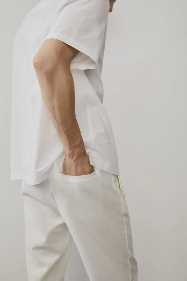 Men's Flat-Front Drawstring Trousers – Finley - White 3