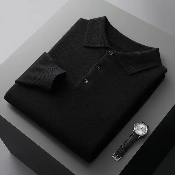 Men's Soft Long Sleeve Polo Shirt – Gavin - Black