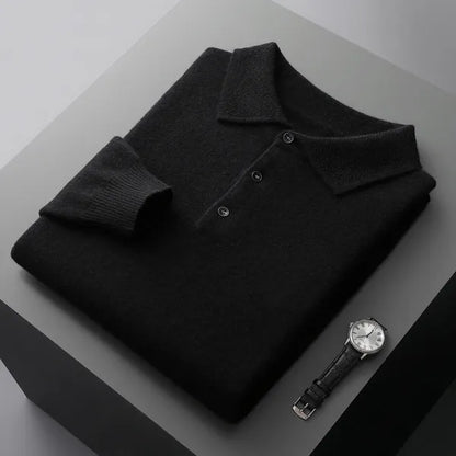 Men's Soft Long Sleeve Polo Shirt – Gavin - Black