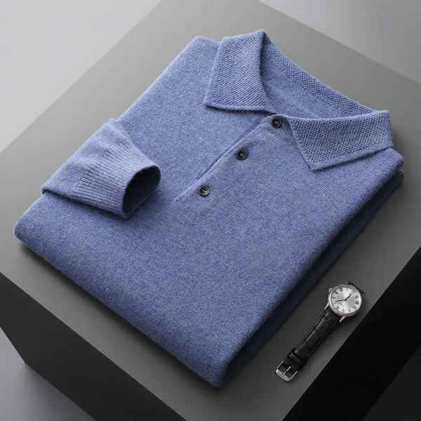 Men's Soft Long Sleeve Polo Shirt – Gavin - Blue