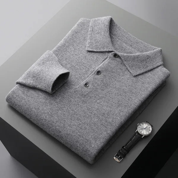 Men's Soft Long Sleeve Polo Shirt – Gavin - Gray