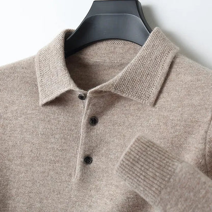 Men's Soft Long Sleeve Polo Shirt – Gavin - Khaki