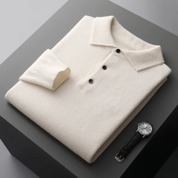 Men's Soft Long Sleeve Polo Shirt – Gavin - White 2
