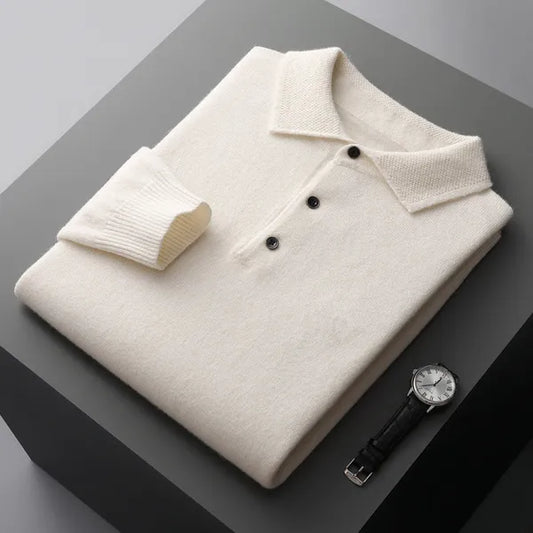 Men's Soft Long Sleeve Polo Shirt – Gavin - White