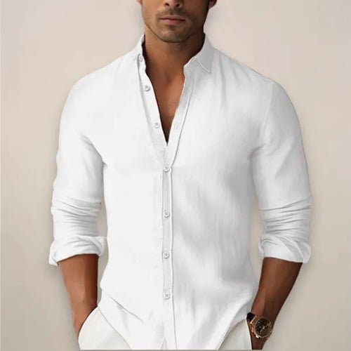 Men's Band Collar Long Sleeve Shirt – Gustaf - White