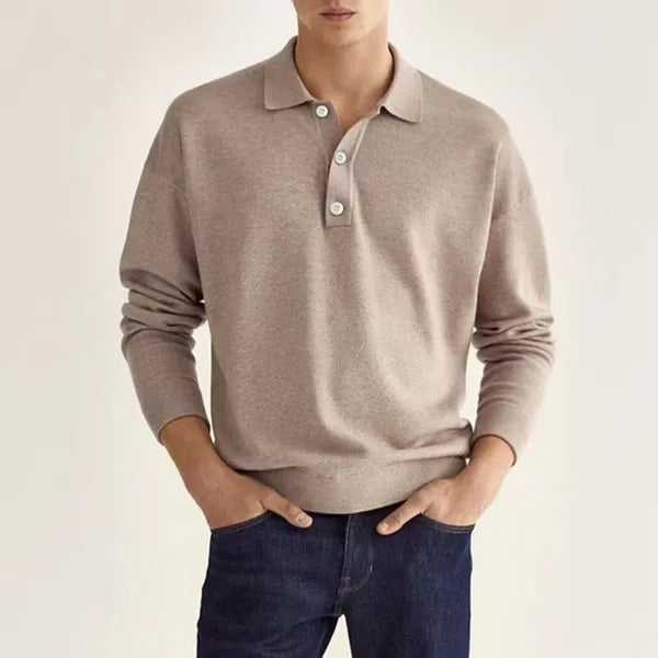 Men's Half-Button Long Sleeve Polo – Howard - Khaki
