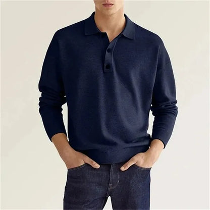 Men's Half-Button Long Sleeve Polo – Howard - Navy Blue